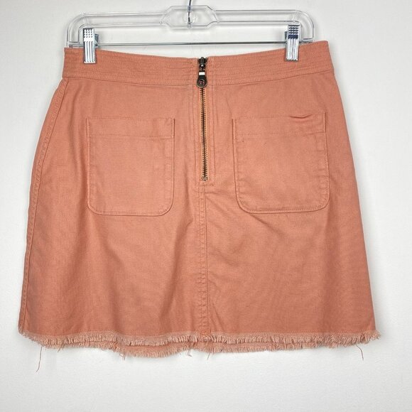 MADEWELL Peach Orange Denim Raw Edge Jean Mini Skirt Size 4 - Picture 2 of 7